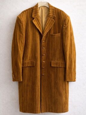 Vintage Paitano Corduroy Coat Men’s 54L Brown Striped Deadstock NWT Long Jacket